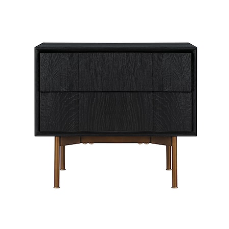 Armen Living Carnaby 2 Drawer Nightstand in Black Brushed Oak and Bronze LCCFLABL